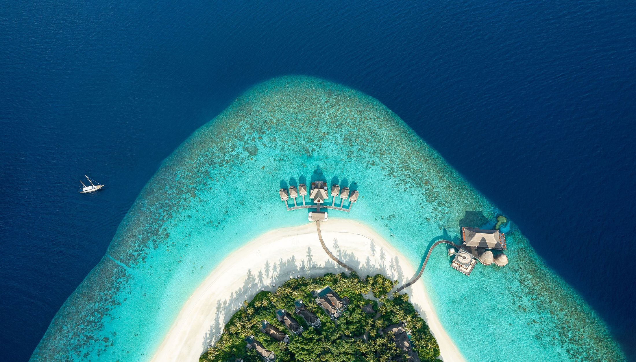 An island resort ringed by lagoon in the Maldives
